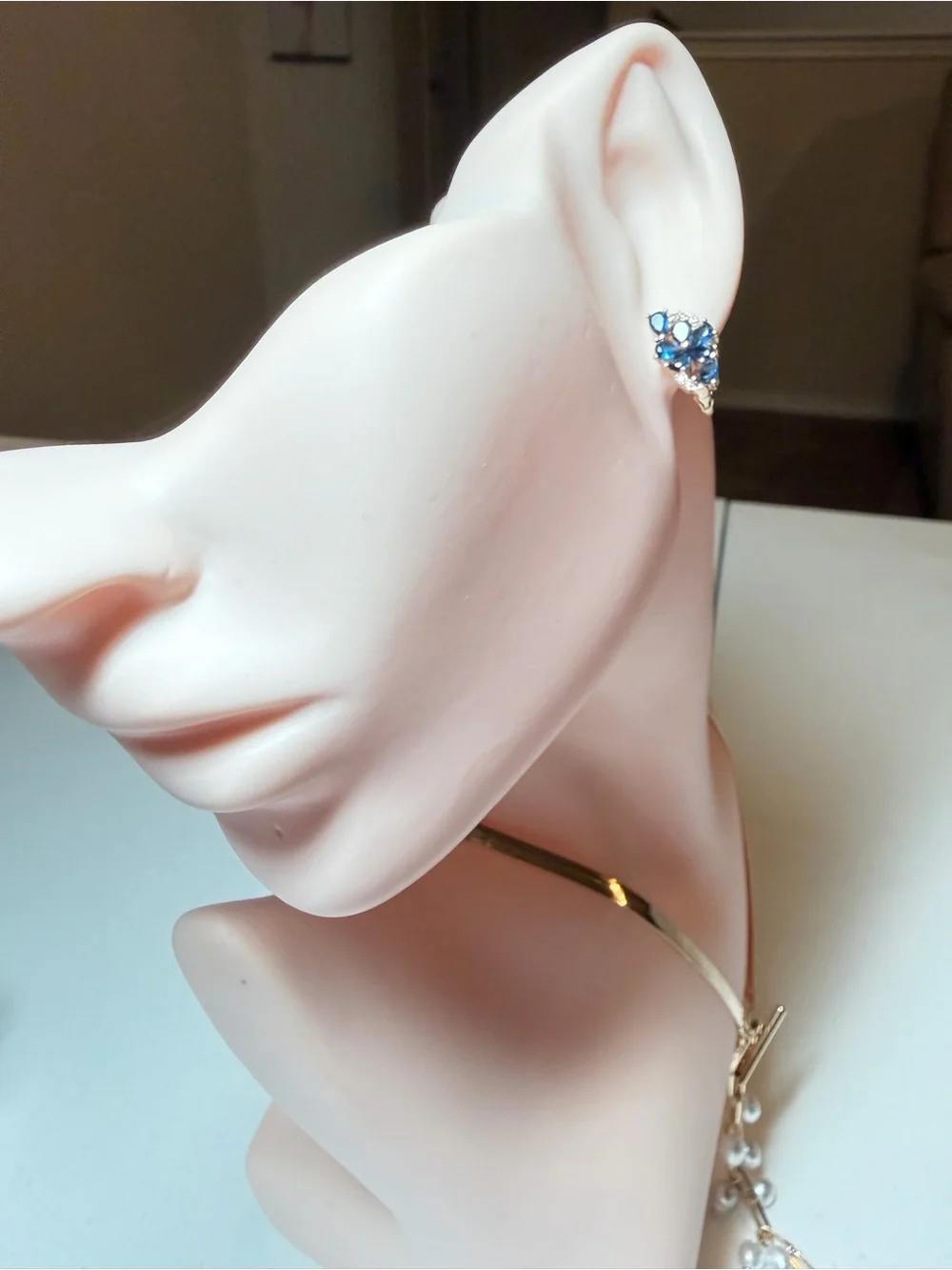 Elegant Plated Blue Crystal Flower Earrings.